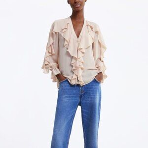 Zara Women's Blush Ruffle Blouse XS